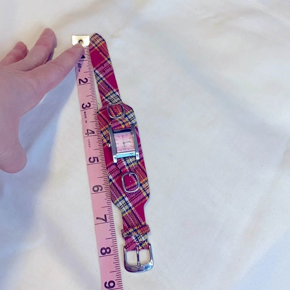 Working! Vintage Y2k Guess Pink Plaid Fabric Watch